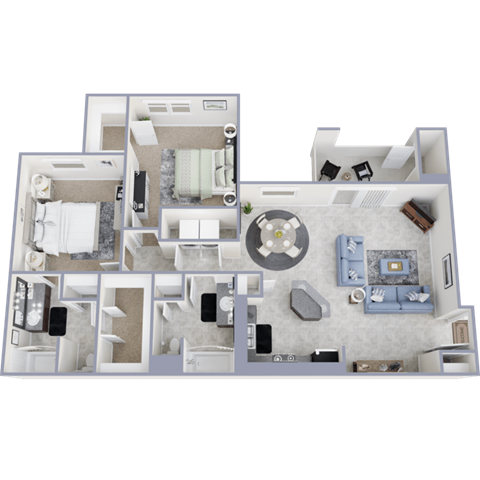 Floor plan for 2 beds, 2 baths, 1206 sqft